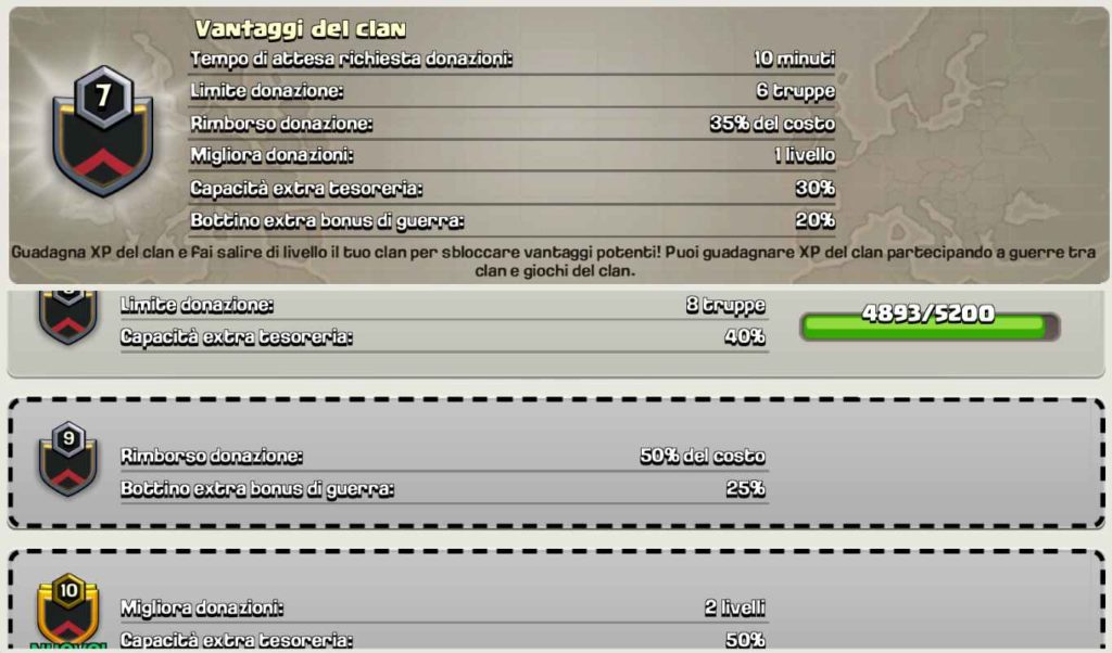 livelli clan su clash of clans